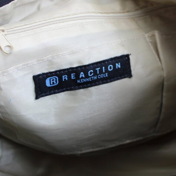 Kenneth Cole Y2K Tan Beige Black Nylon Zip-Up Utility Multi-Pocket Handbag Tote - Picture 6 of 7